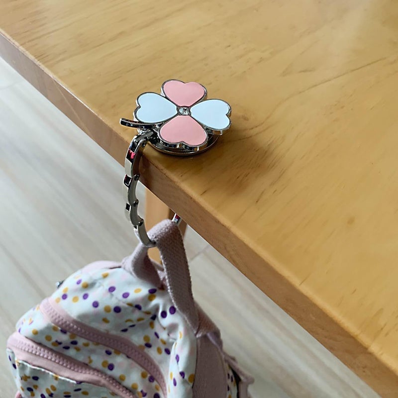 KSMD Variety Design Purse Hooks for Table and Bars,Portable Purse Hanger Organizers Hooks Handbag Pocketbook Holder Bag Storage for Desk,Foldable Folding Purse Table Hook Hanger (White Pink Clover) - Image 4